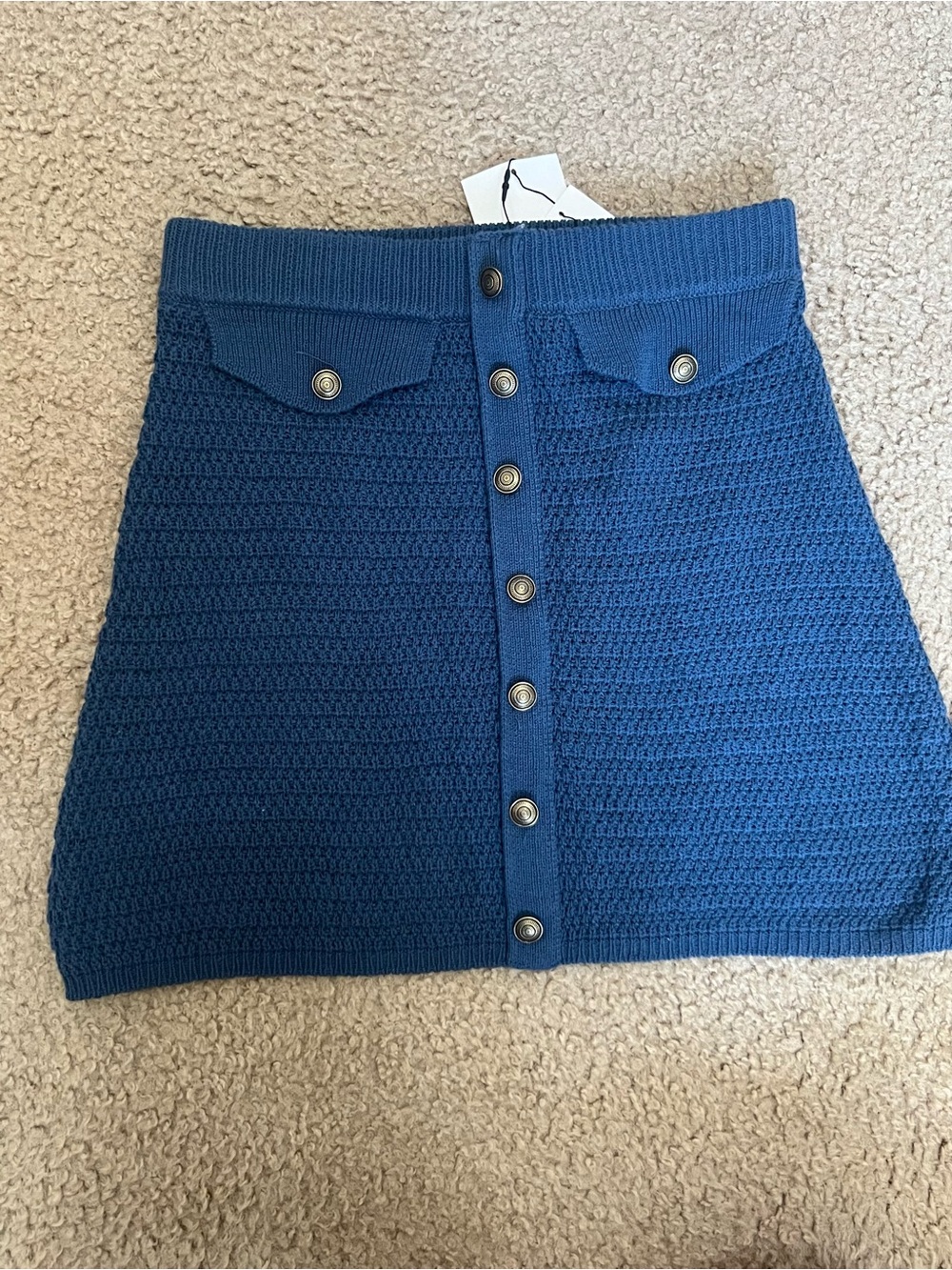 Zara Blue Crochet Button-Front Mini Skirt